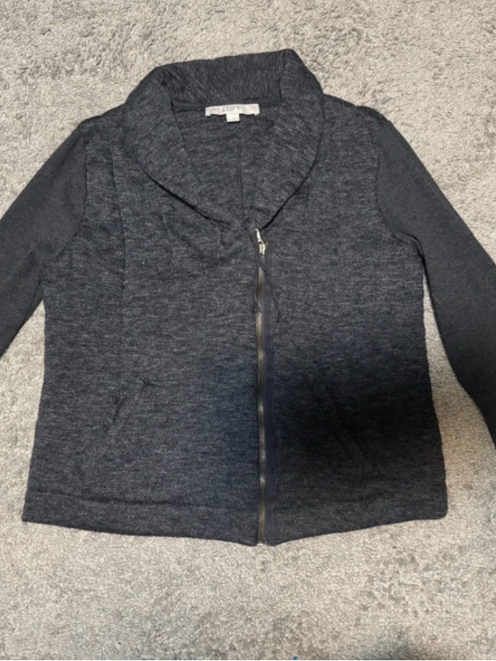 LOFT Dark Gray Zip-Front Knit Jacket